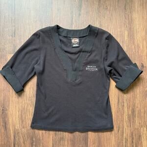 Harley-Davidson Zanotti V-Neck Black 3/4 Sleeve Top – Size Small
